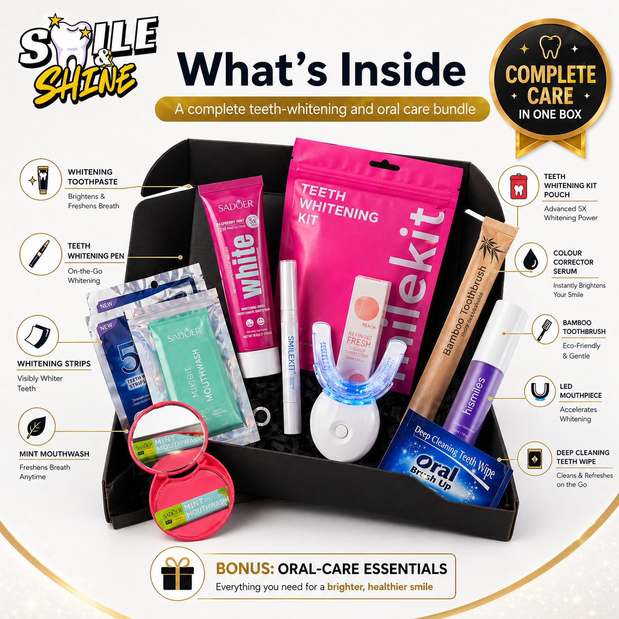 SMILE & SHINE BOX : Votre coffret de soins pour le blanchiment des dents