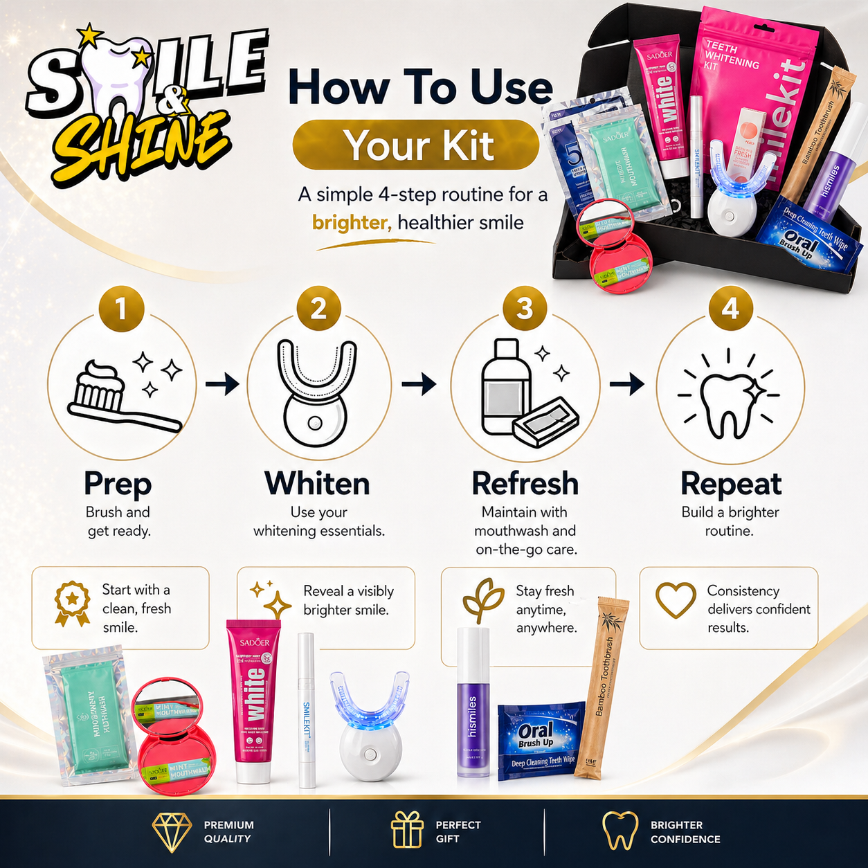 SMILE & SHINE BOX : Votre coffret de soins pour le blanchiment des dents